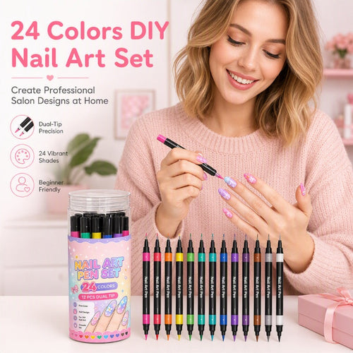 🎨24‑Colors Dual‑Ended Nail Art Pens‑DIY Manicure Drawing Set🎁
